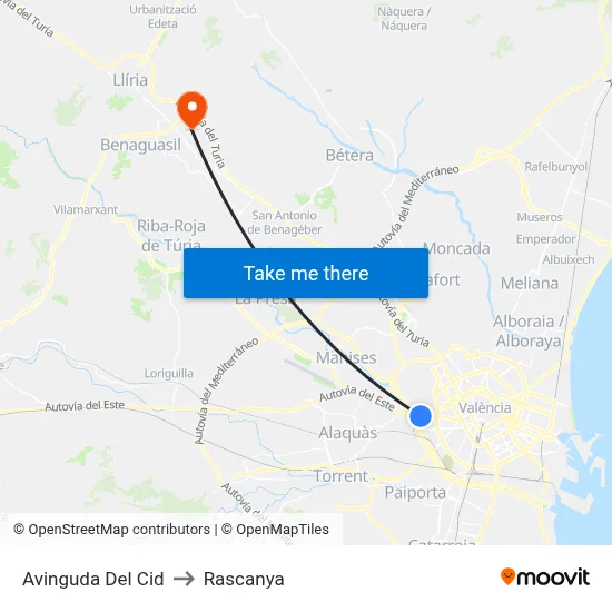 Avinguda Del Cid to Rascanya map