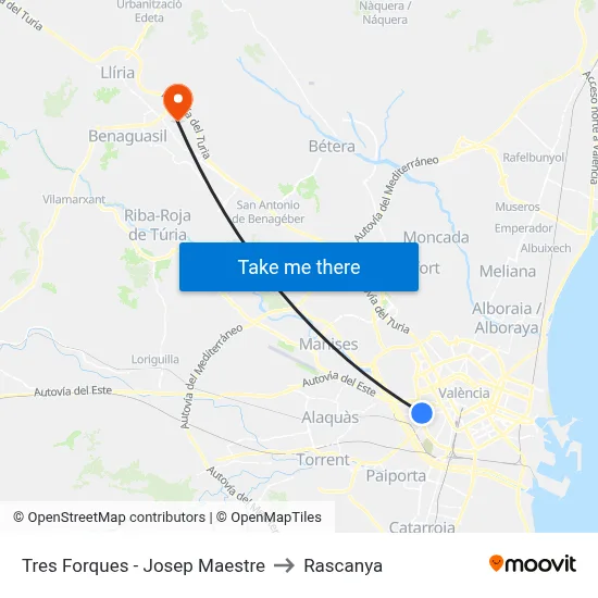 Tres Forques - Josep Maestre to Rascanya map