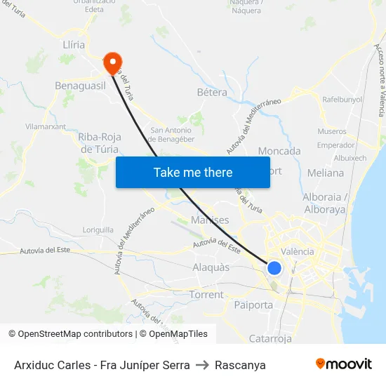 Arxiduc Carles - Fra Juníper Serra to Rascanya map