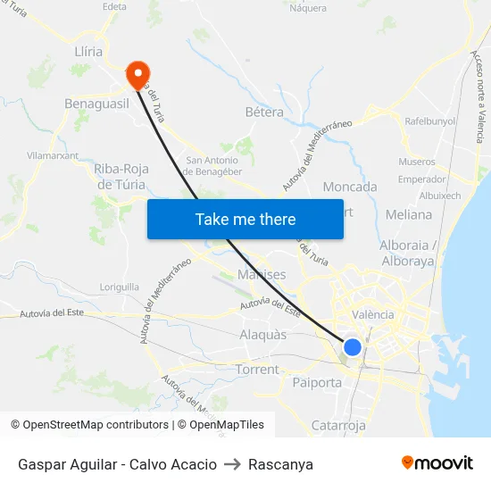 Gaspar Aguilar - Calvo Acacio to Rascanya map