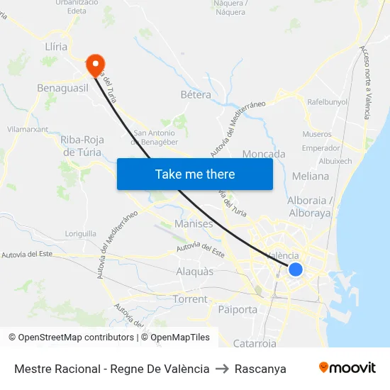 Mestre Racional - Regne De València to Rascanya map