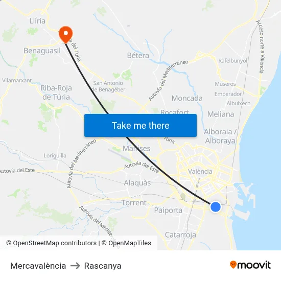 Mercavalència to Rascanya map