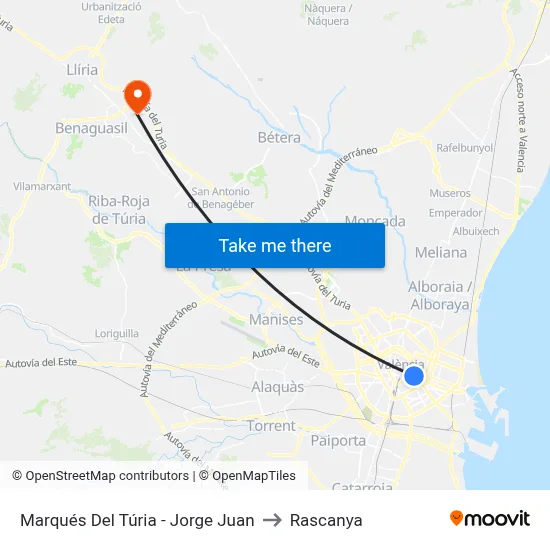 Marqués Del Túria - Jorge Juan to Rascanya map