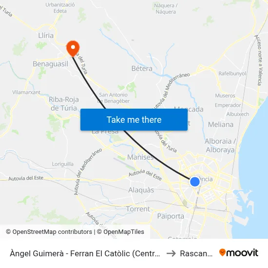 Àngel Guimerà - Ferran El Catòlic (Central) to Rascanya map