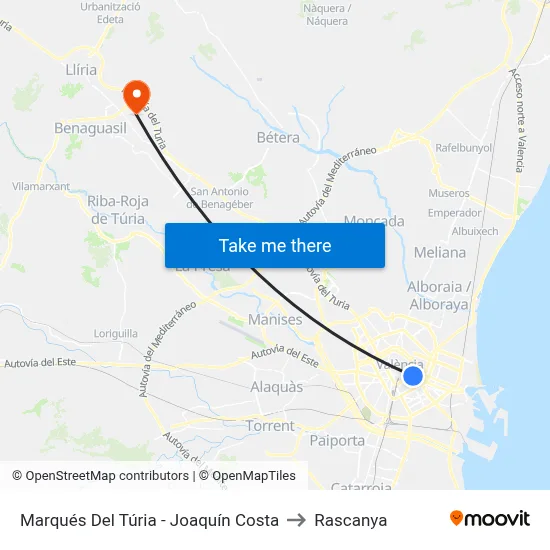 Marqués Del Túria - Joaquín Costa to Rascanya map