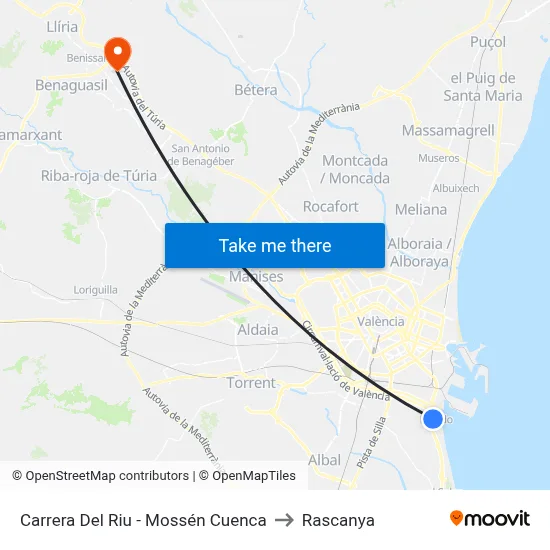 Carrera Del Riu - Mossén Cuenca to Rascanya map