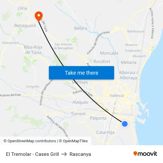 El Tremolar - Cases Grill to Rascanya map