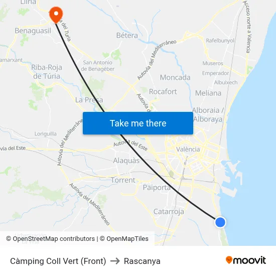 Càmping Coll Vert (Front) to Rascanya map