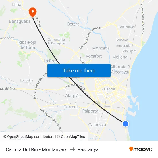 Carrera Del Riu - Montanyars to Rascanya map
