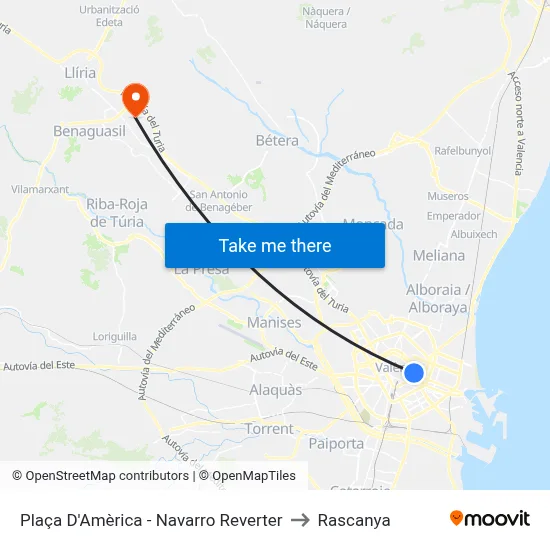 Plaça D'Amèrica - Navarro Reverter to Rascanya map
