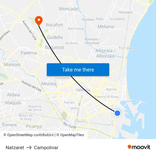 Natzaret to Campolivar map