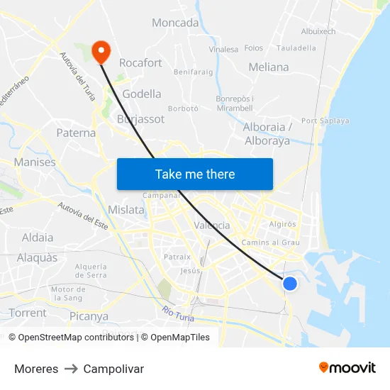 Moreres to Campolivar map