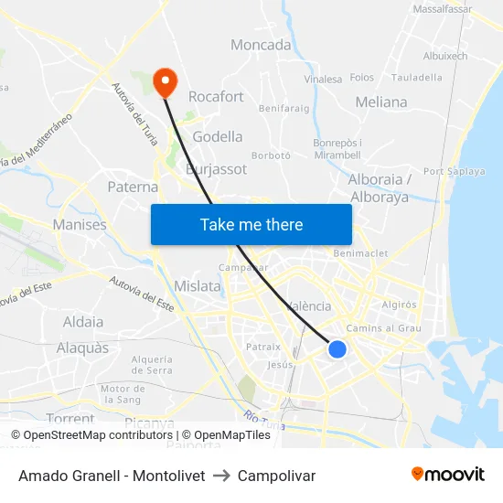 Amado Granell - Montolivet to Campolivar map