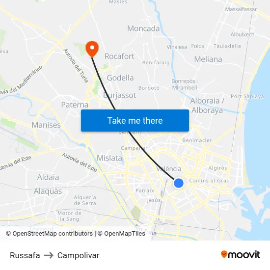 Russafa to Campolivar map