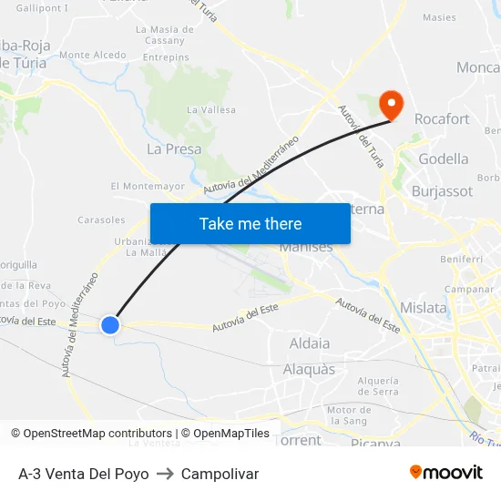 A-3 Venta Del Poyo to Campolivar map