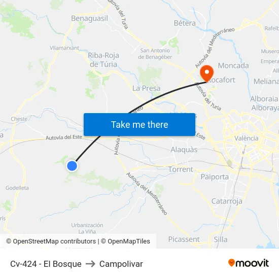 Cv-424 - El Bosque to Campolivar map