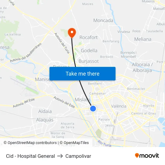 Cid - Hospital General to Campolivar map
