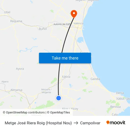 Metge José Riera Roig (Hospital Nou) to Campolivar map