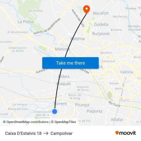 Caixa D'Estalvis 18 to Campolivar map