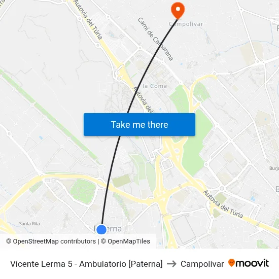 Vicente Lerma 5 - Ambulatorio [Paterna] to Campolivar map