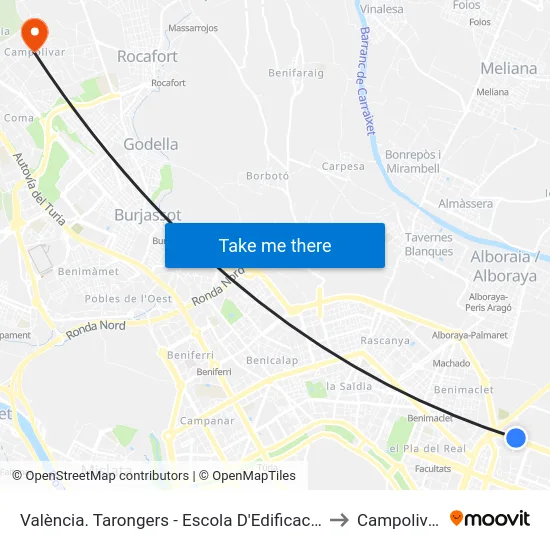 València. Tarongers - Escola D'Edificació to Campolivar map