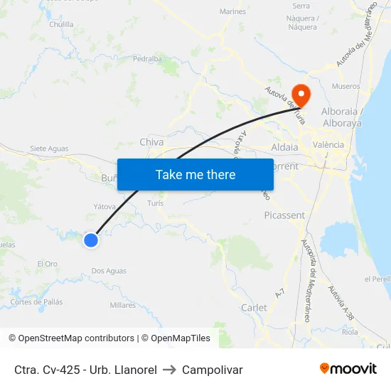 Ctra. Cv-425 - Urb. Llanorel to Campolivar map
