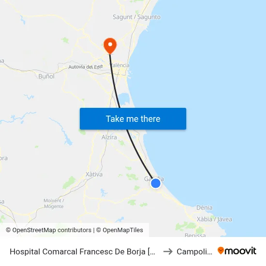 Hospital Comarcal Francesc De Borja [Gandia] to Campolivar map