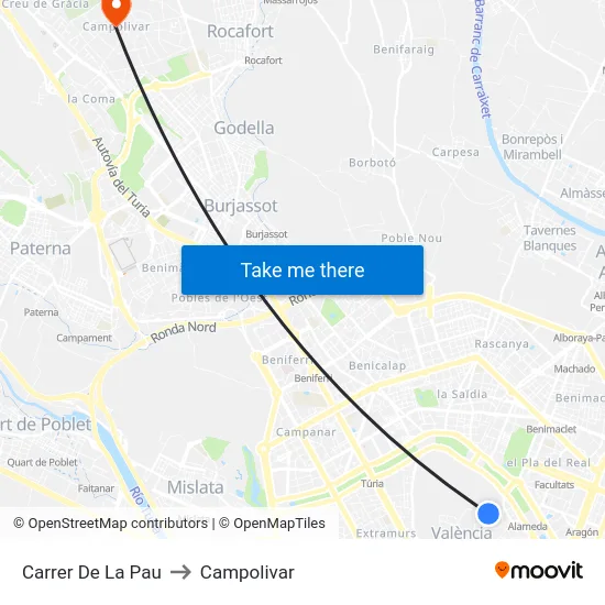 Carrer De La Pau to Campolivar map