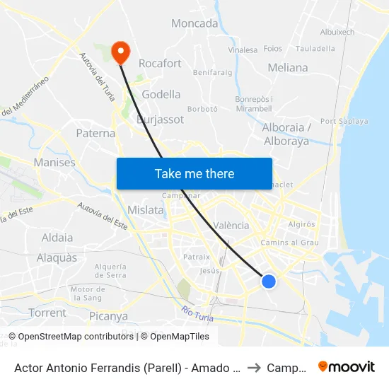 Actor Antonio Ferrandis (Parell) - Amado Granell Mesado to Campolivar map