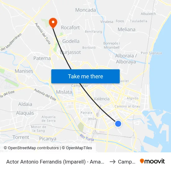 Actor Antonio Ferrandis (Imparell) - Amado Granell Mesado to Campolivar map