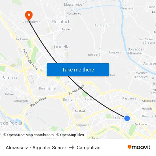 Almassora - Argenter Suàrez to Campolivar map