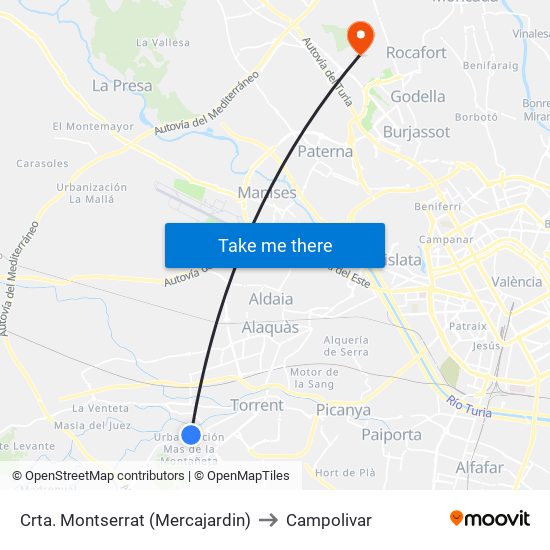 Crta. Montserrat (Mercajardin) to Campolivar map