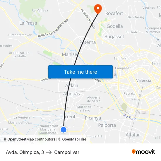 Olímpica to Campolivar map