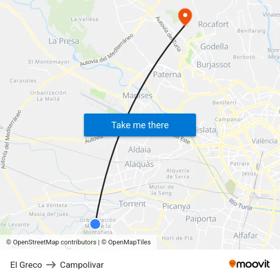 El Greco to Campolivar map