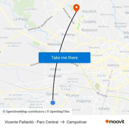 Vicente Pallardó - Parc Central to Campolivar map