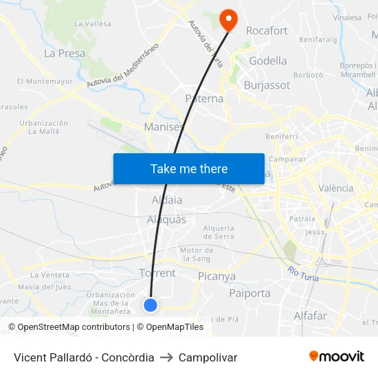 Vicente Pallardó - Concordia to Campolivar map