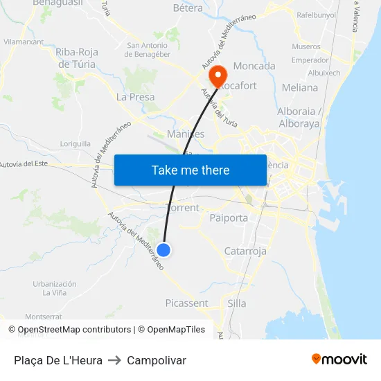 Plaça L´Heura to Campolivar map