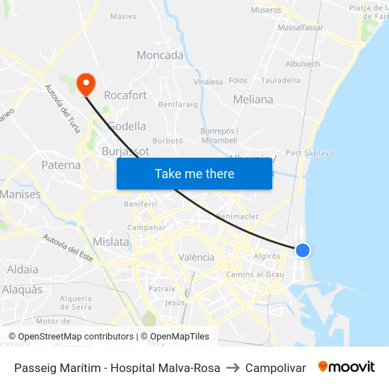 Passeig Marítim - Hospital Malva-Rosa to Campolivar map