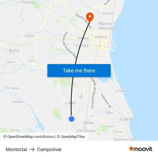 Montortal to Campolivar map