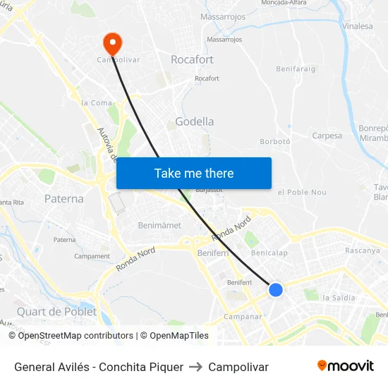 General Avilés - Conchita Piquer to Campolivar map