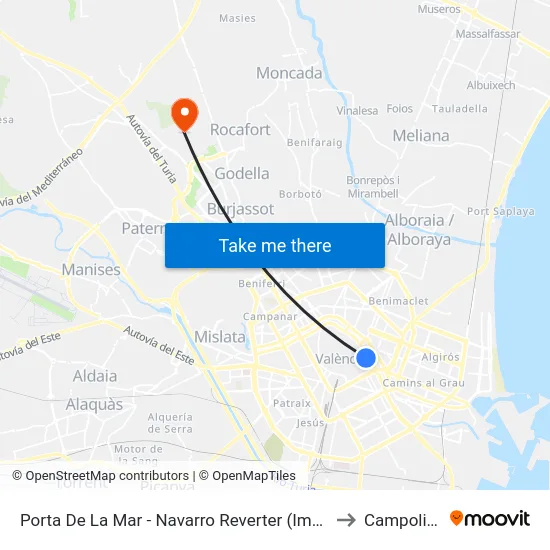 Porta De La Mar - Navarro Reverter (Imparell) to Campolivar map