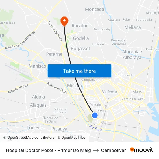 Hospital Doctor Peset - Primer De Maig to Campolivar map
