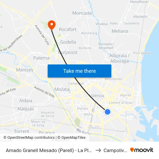 Amado Granell Mesado (Parell) - La Plata to Campolivar map