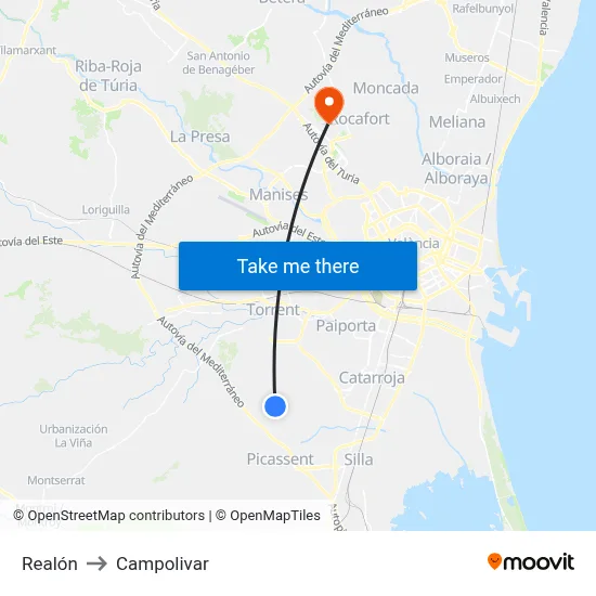 Realón to Campolivar map