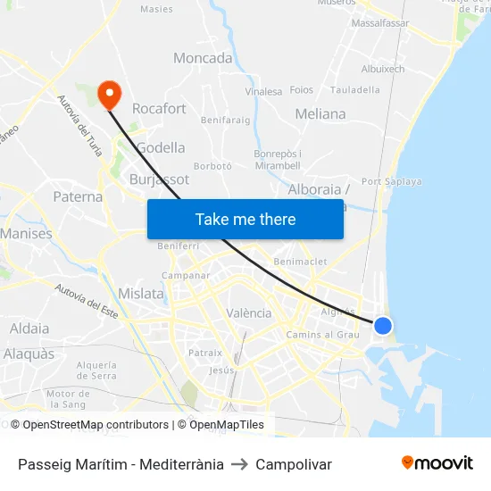 Passeig Marítim - Mediterrània to Campolivar map