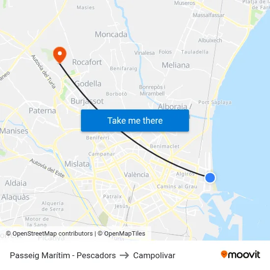 Passeig Marítim - Pescadors to Campolivar map
