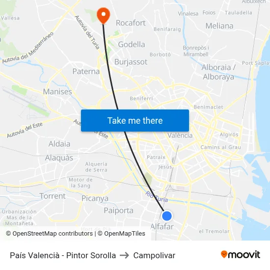 País Valencià - Pintor Sorolla to Campolivar map