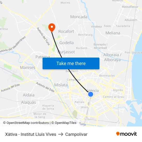 Xàtiva - Institut Lluís Vives to Campolivar map