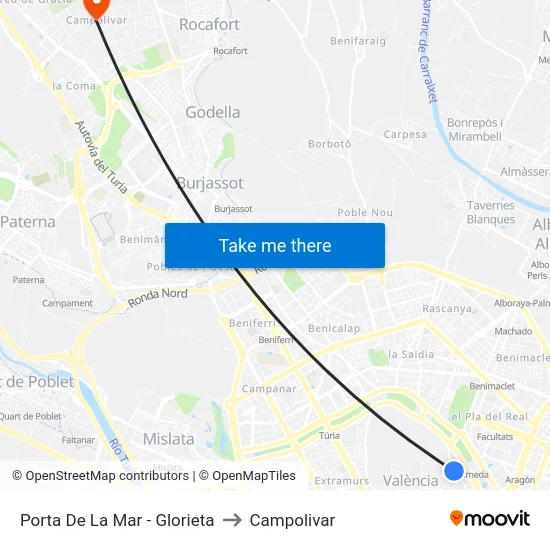 Porta De La Mar - Glorieta to Campolivar map