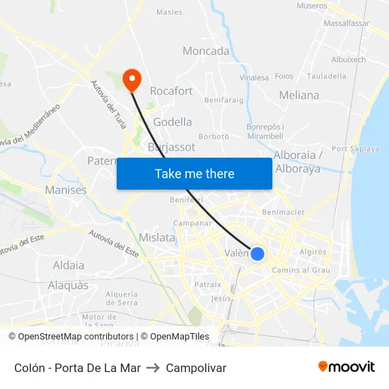 Colón - Porta De La Mar to Campolivar map